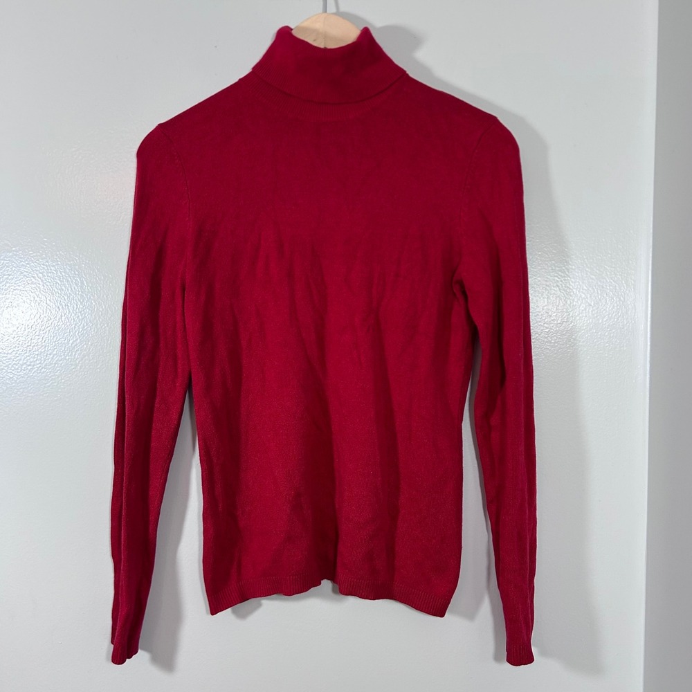 Moda International Red Silk Cashmere Blend Turtleneck Sweater Womens Medium